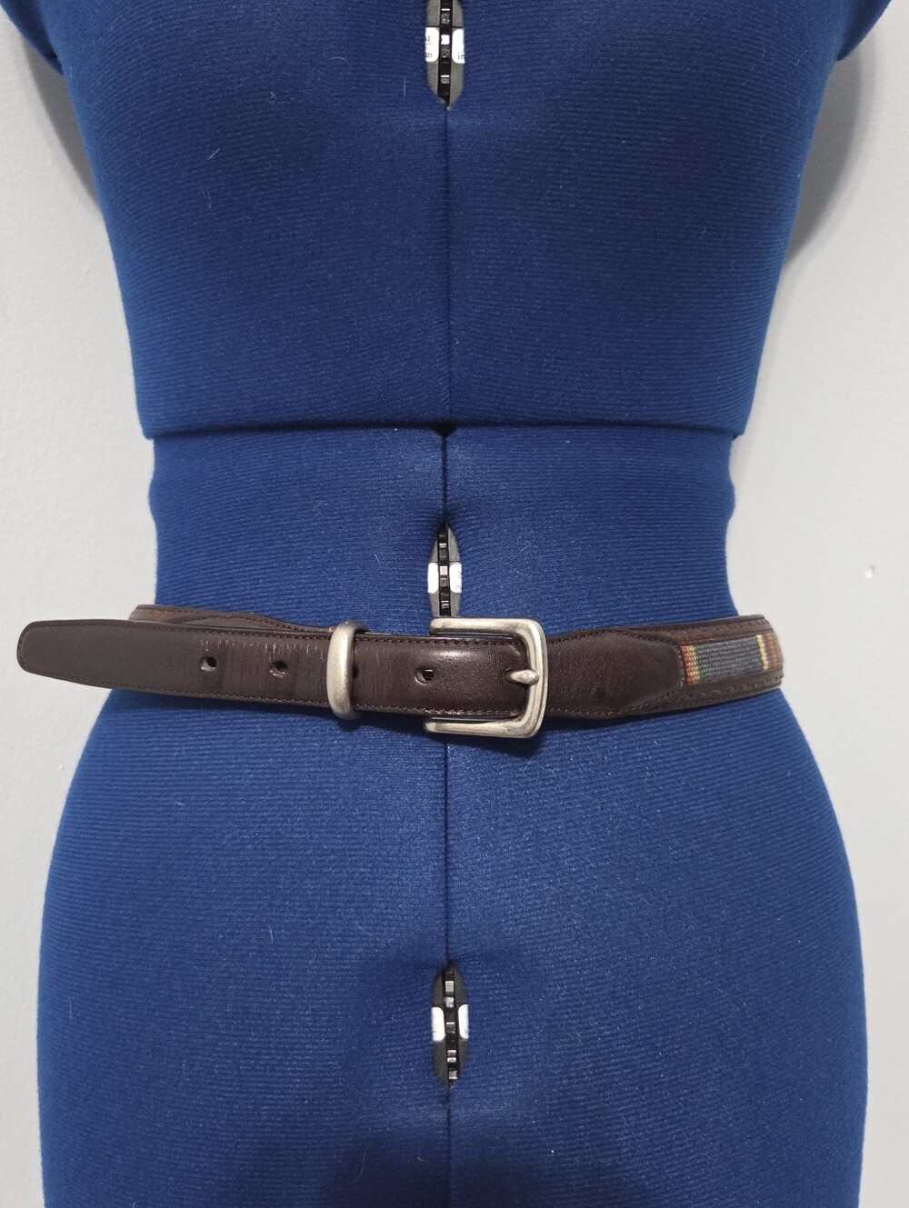 Brown Leather Tapestry Insert Belt Size 42